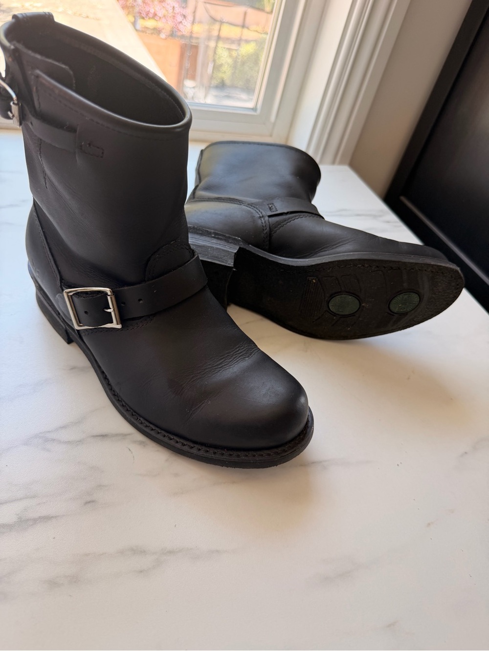 Frye Women’s Black Leather Engineer Boots with Buckle Strap - Picture 5 of 5